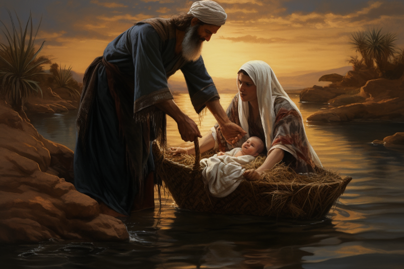 moses father amram and his mother sending him down the nile